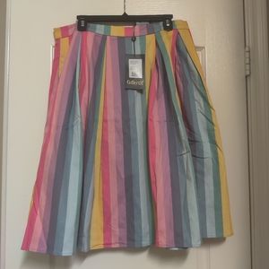 Collectif Rainbow Stripe Swing Skirt UK 18